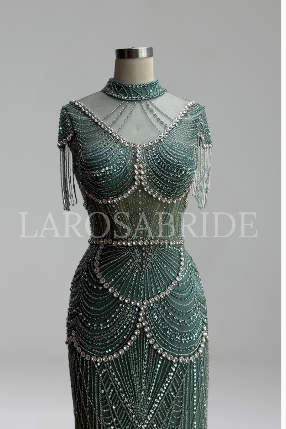 Beaded High-Neck Column Gown - LAROSABRIDE