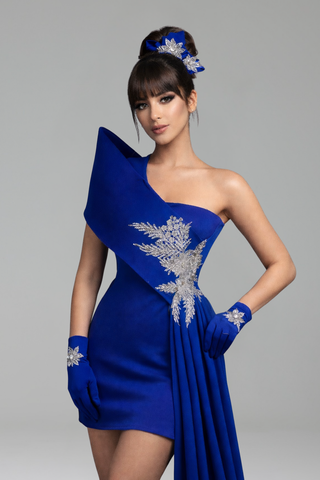 One Shoulder Draped Mini with Embroidery - LAROSABRIDE