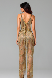 Fringe Sequin Deep-Neck Dress - LAROSABRIDE
