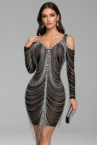 Crystal Draped Illusion Dress - LAROSABRIDE