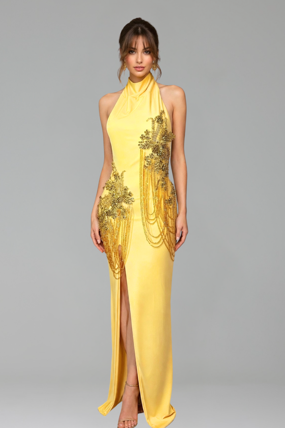 Halter Gown with Beaded Fringe - LAROSABRIDE