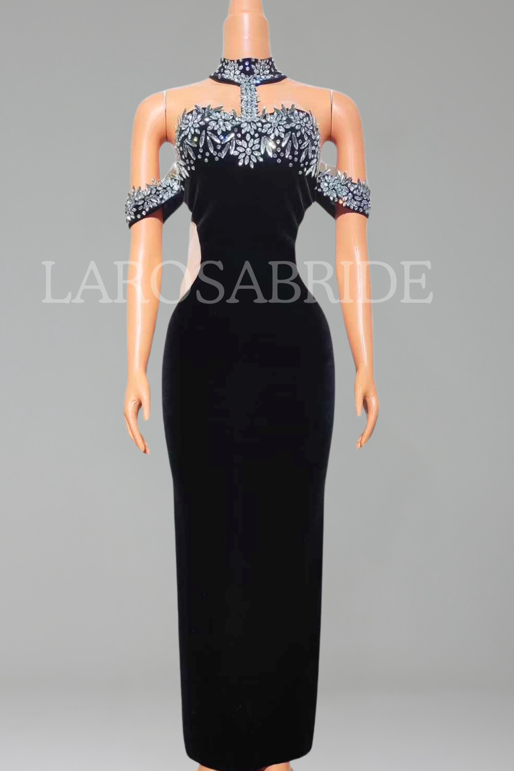 High-Neck Embellished Column Gown-Larosabride