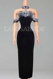 High-Neck Embellished Column Gown-Larosabride