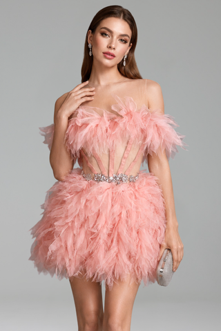Feathered Illusion Cocktail Dress - LAROSABRIDE