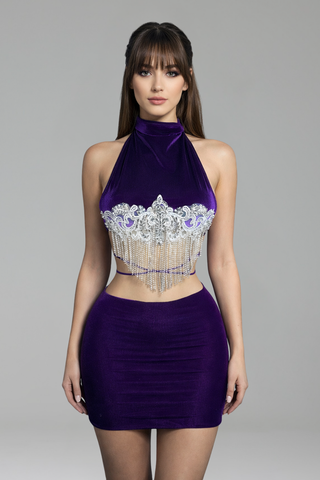 Halter Two Piece Mini with Fringe Embellishment - LAROSABRIDE