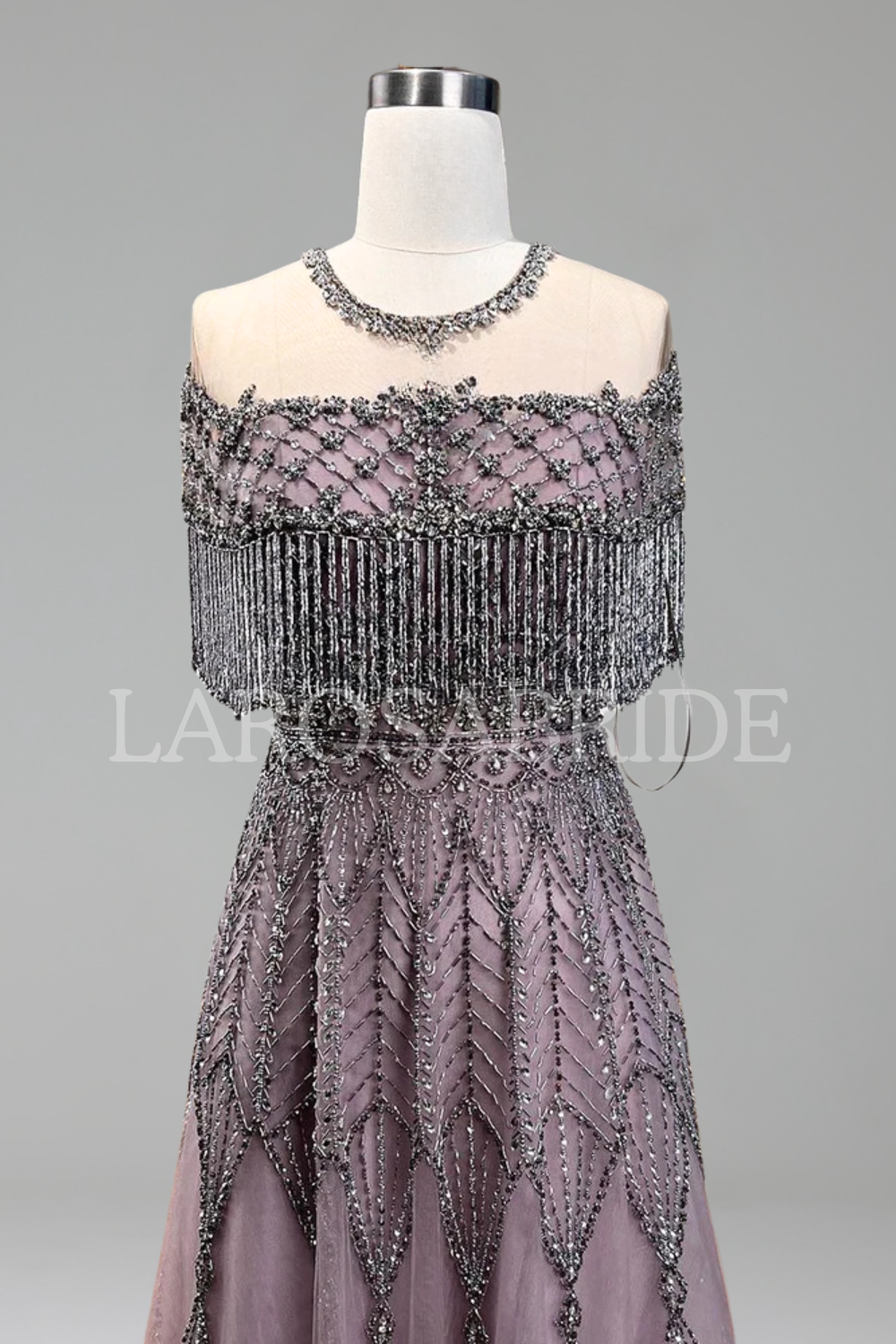 Beaded Tassel A-Line Gown-Larosabride