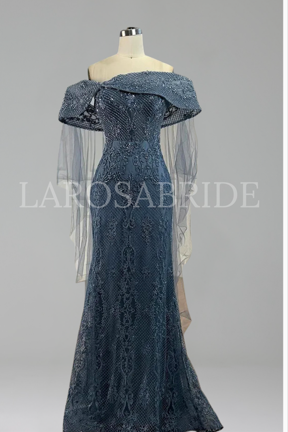Arabic Blue Lace Off Shoulder - LAROSABRIDE