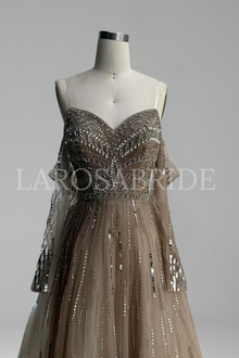 Long Sleeve Crystal Mermaid Gown - LAROSABRIDE