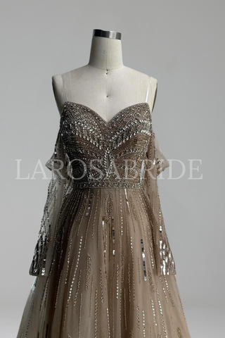 Long Sleeve Crystal Mermaid Gown - LAROSABRIDE