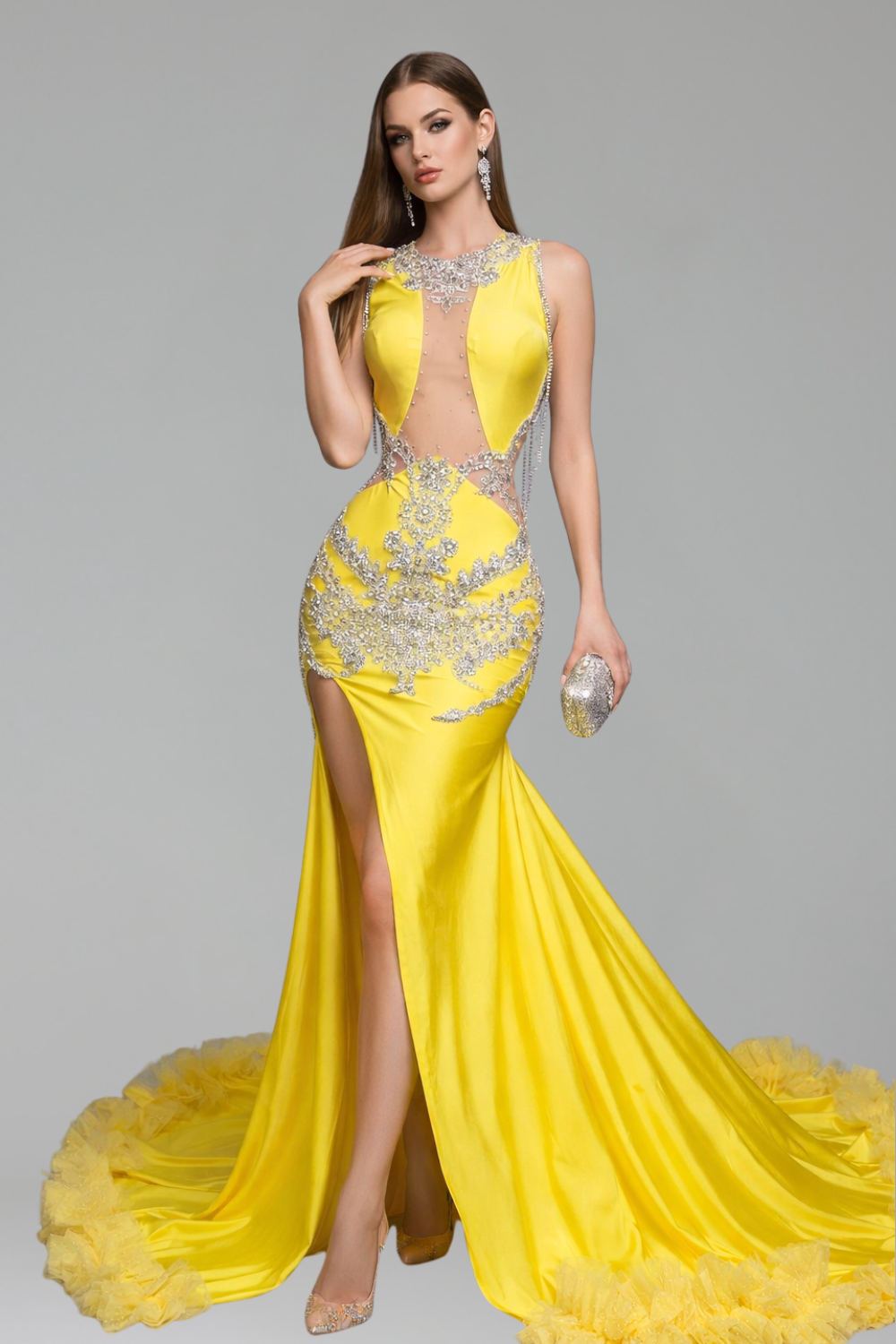 Illusion Cutout Beaded Mermaid Gown - LAROSABRIDE