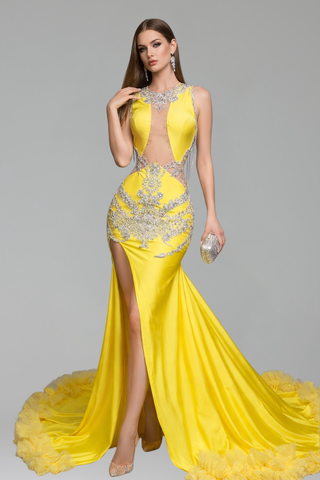 Illusion Cutout Beaded Mermaid Gown - LAROSABRIDE