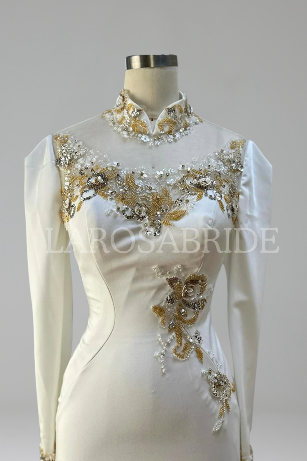 Satin Mermaid Dress with Beaded Details-Larosabride