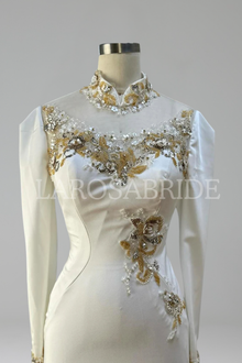 Satin Mermaid Dress with Beaded Details-Larosabride