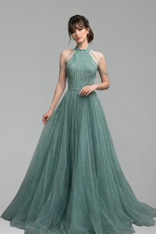 Halter Sequin Tassel A-Line Dress - LAROSABRIDE