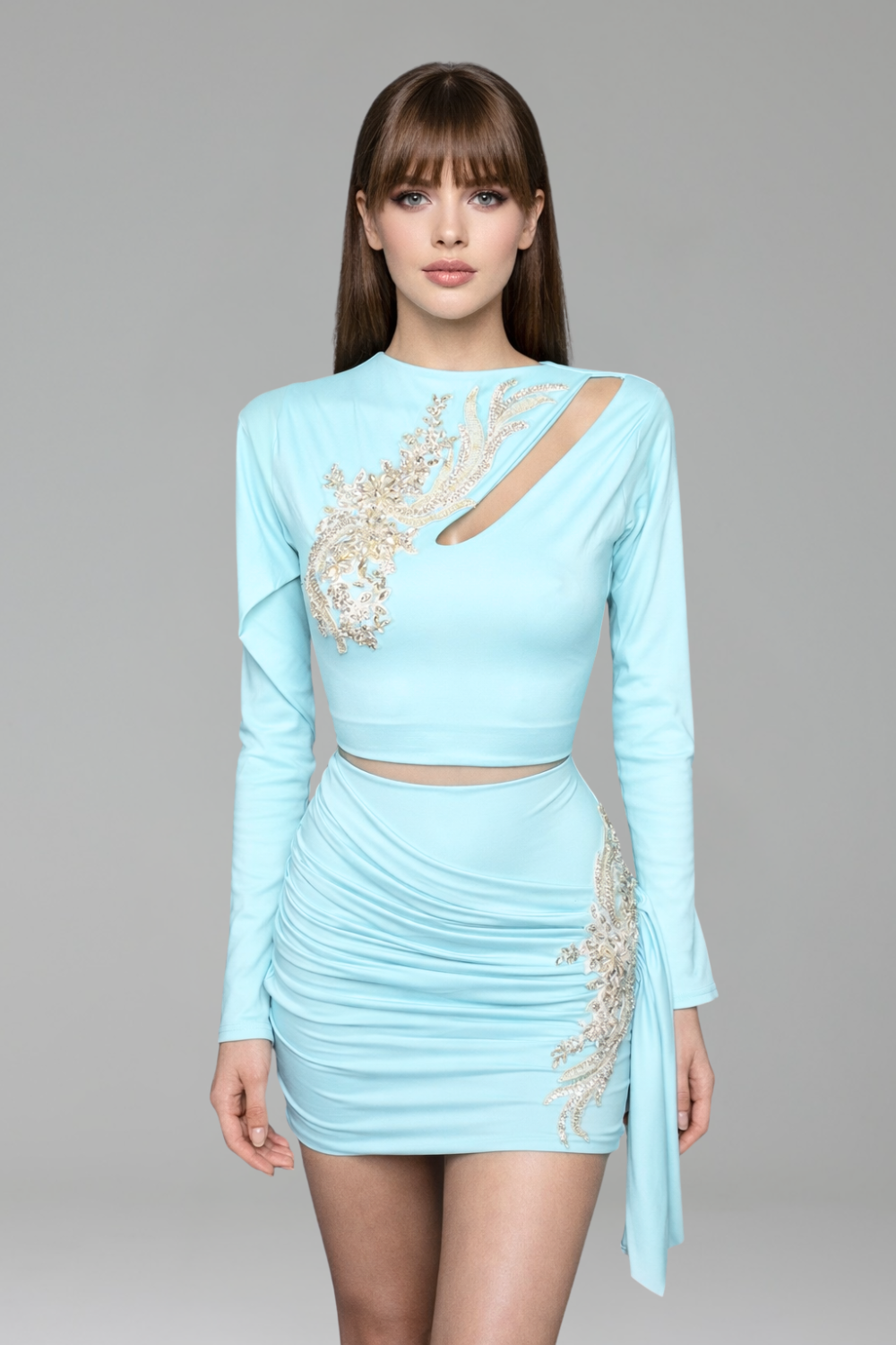 Cutout Two Piece Mini with Embroidery - LAROSABRIDE