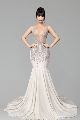 Illusion Embellished Mermaid Gown - LAROSABRIDE