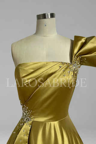 One-Shoulder A-Line Satin Gown - LAROSABRIDE