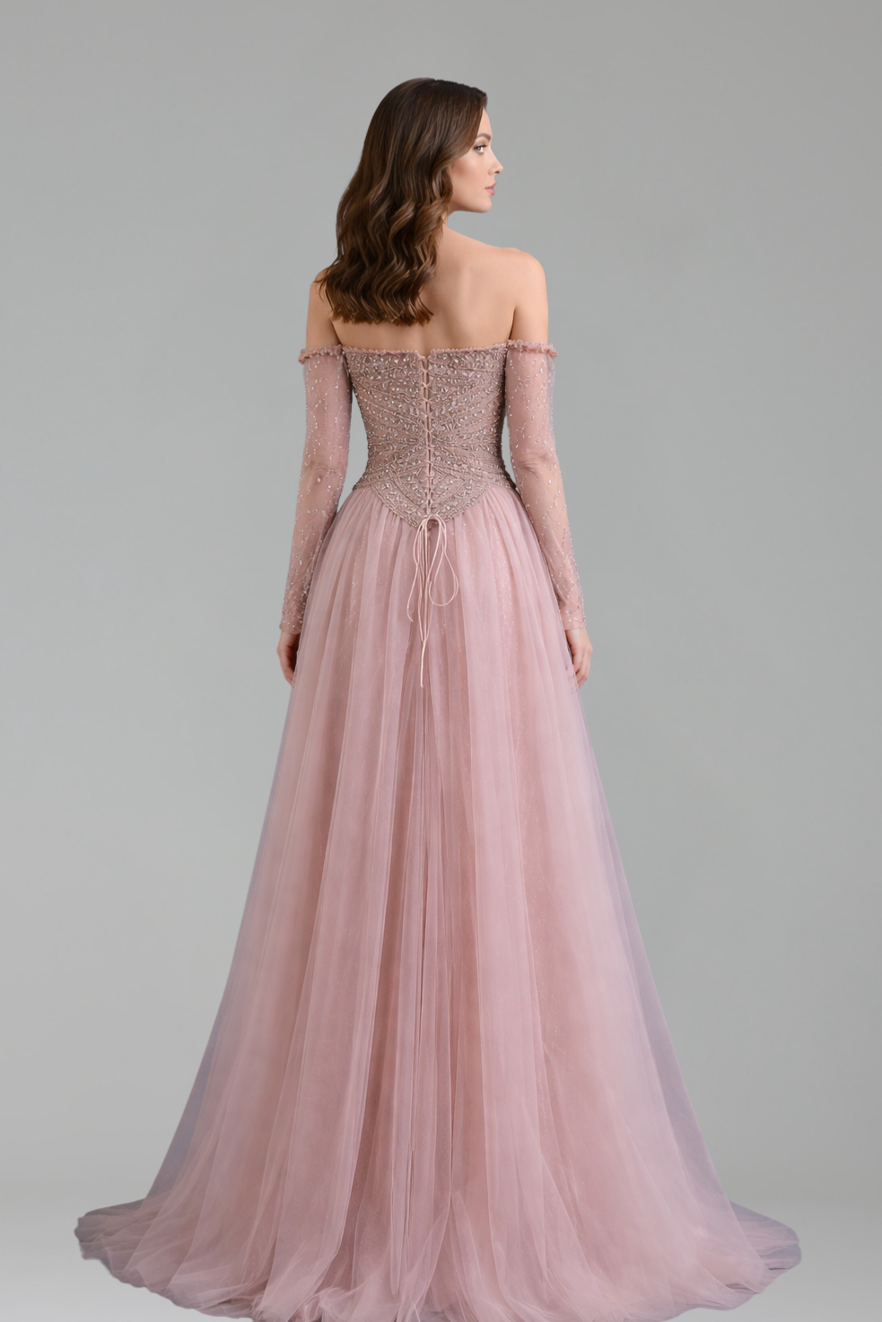 Off-Shoulder Beaded A-Line Dress-Larosabride