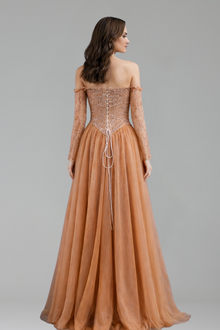 Off-Shoulder Beaded A-Line Dress-Larosabride