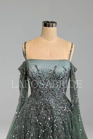 Long-Sleeve Cape A-Line Dress