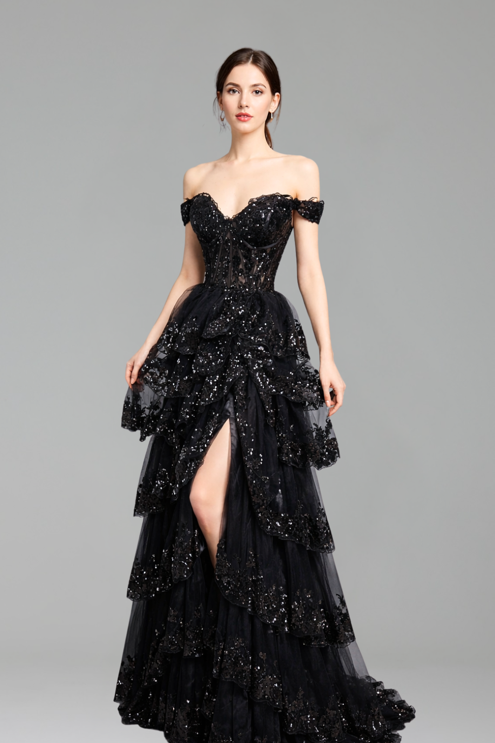 Spaghetti Strap High-Slit Lace A-Line Dress-Larosabride