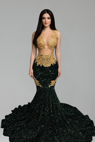 Beaded Cutout Mermaid Evening Gown - LAROSABRIDE