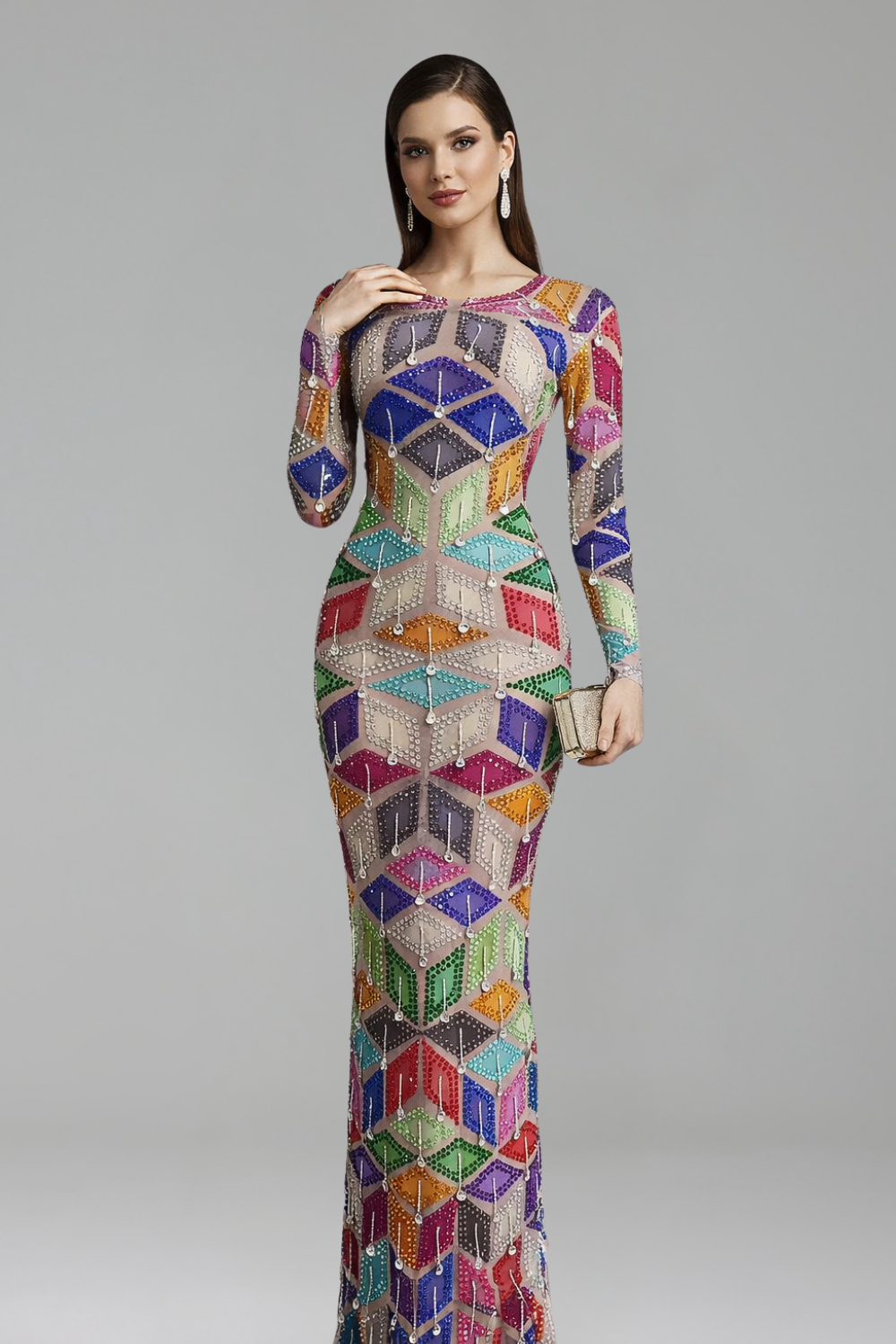 Geometric Embellished Sheer Maxi Dress - LAROSABRIDE