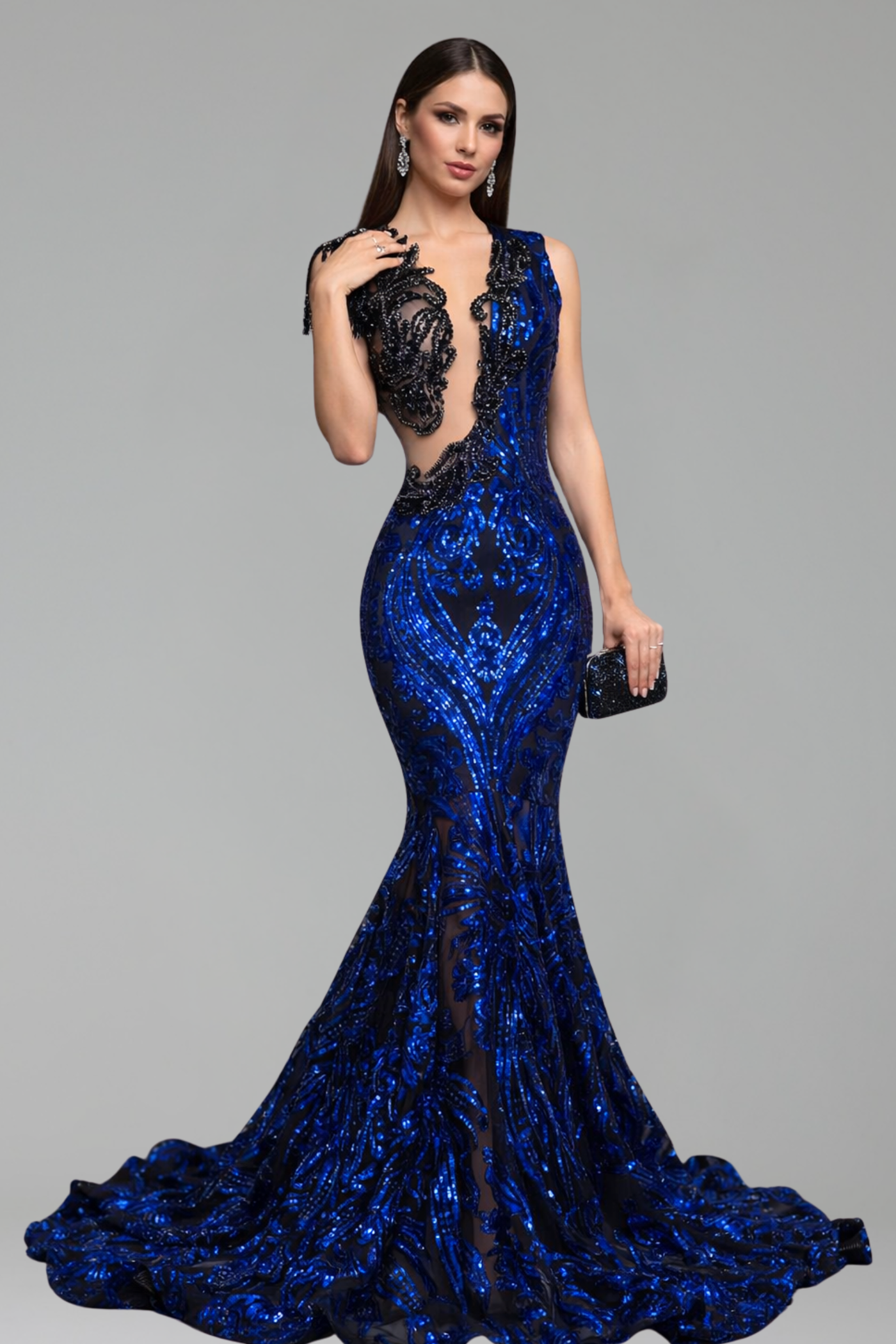 Beaded Illusion Mermaid Evening Gown - LAROSABRIDE