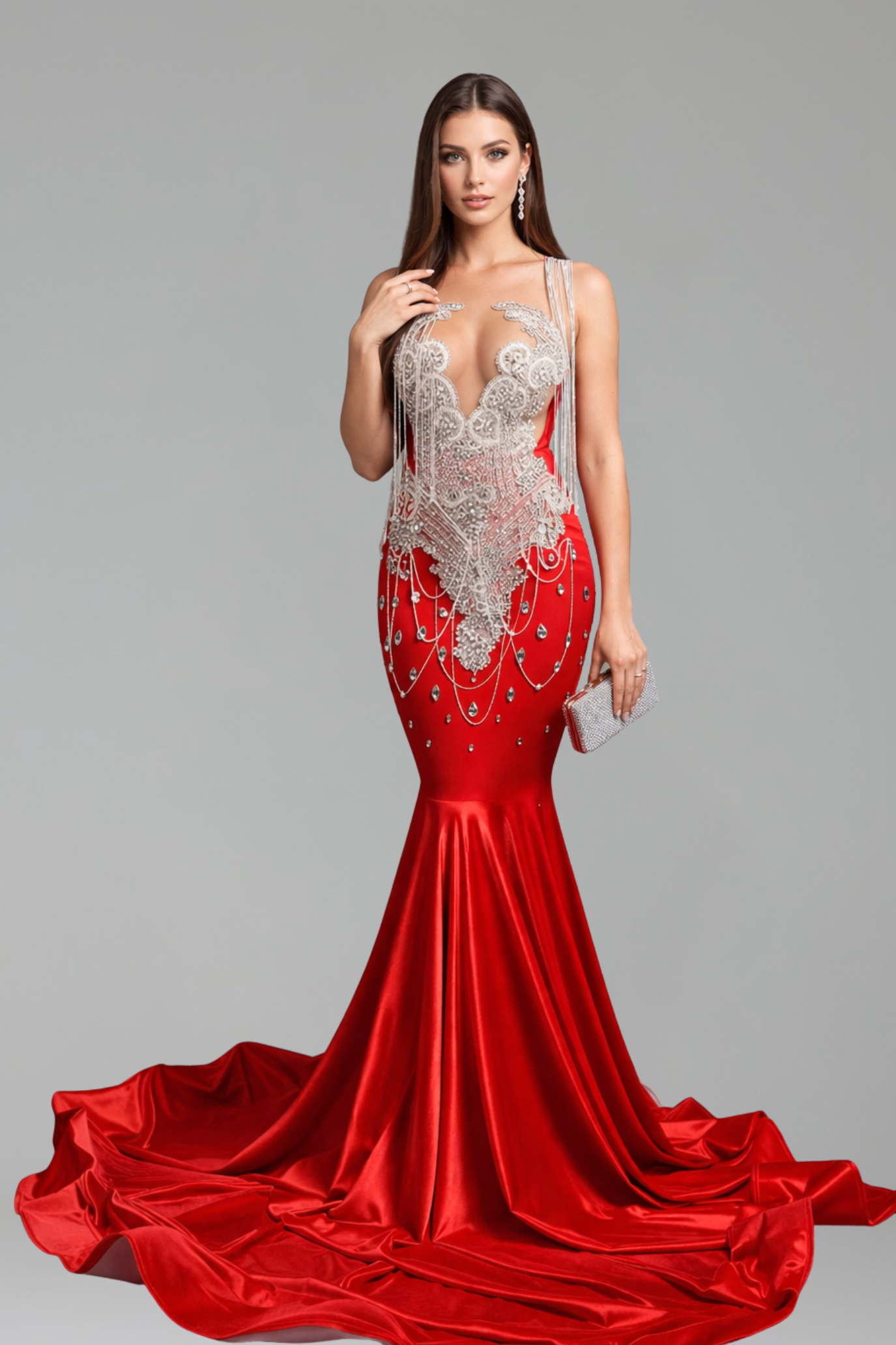 Illusion Beaded Mermaid Evening Gown - LAROSABRIDE