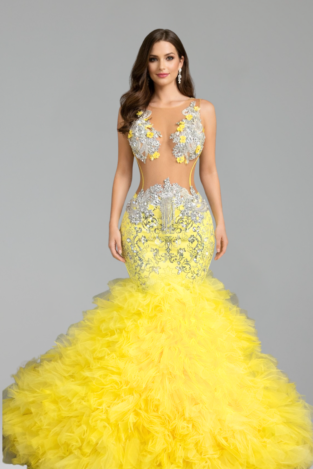 Floral Illusion Mermaid Tulle Gown - LAROSABRIDE