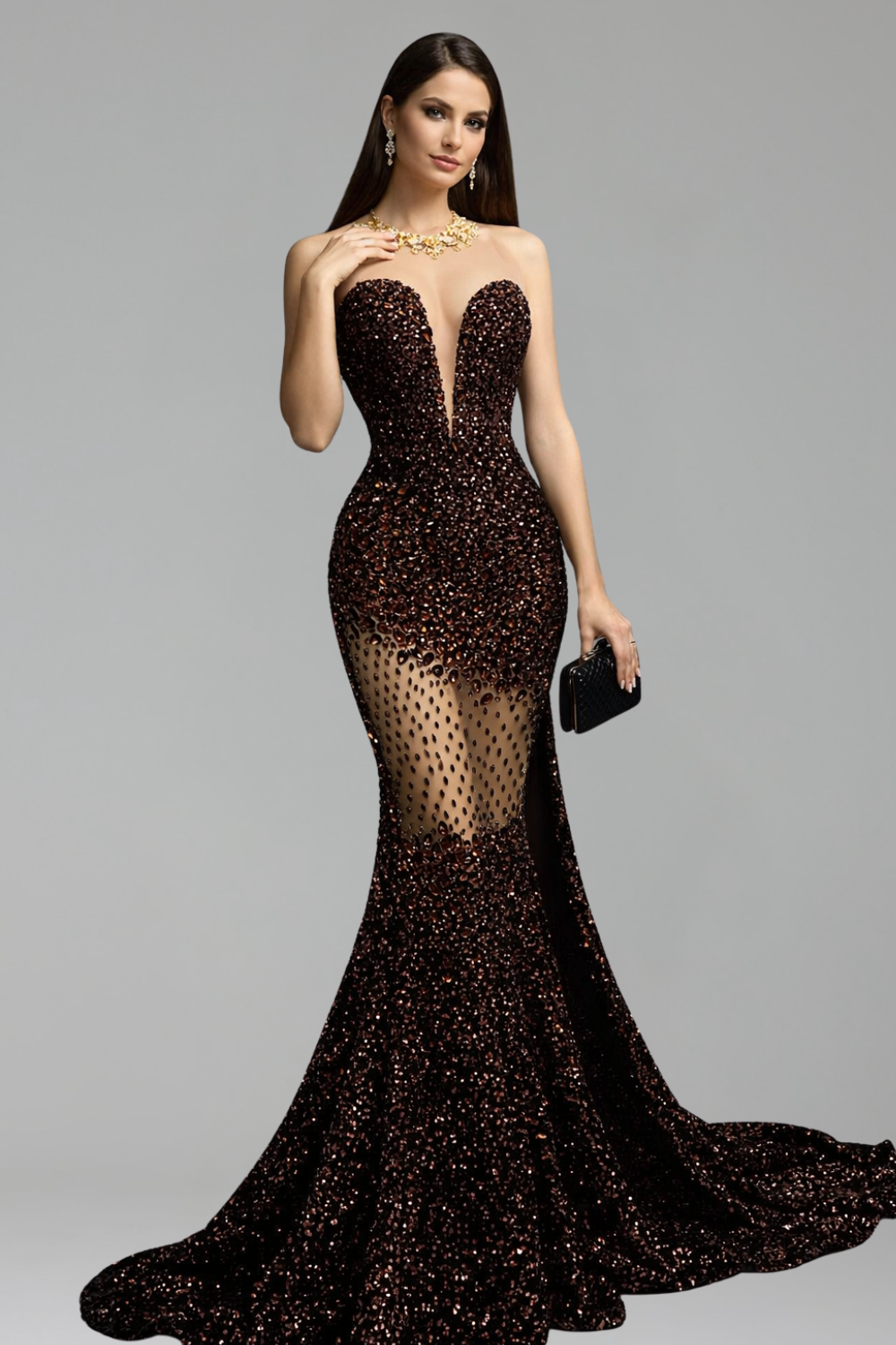 Beaded Mesh Mermaid Gown - LAROSABRIDE