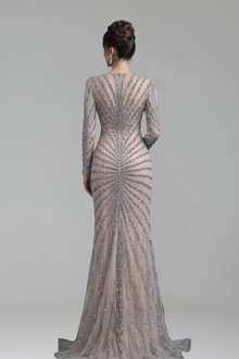 Beaded Split Mermaid Evening Dress - LAROSABRIDE