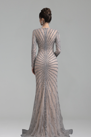 Beaded Split Mermaid Evening Dress - LAROSABRIDE