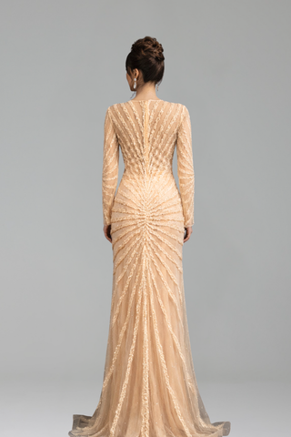 Beaded Split Mermaid Evening Dress - LAROSABRIDE