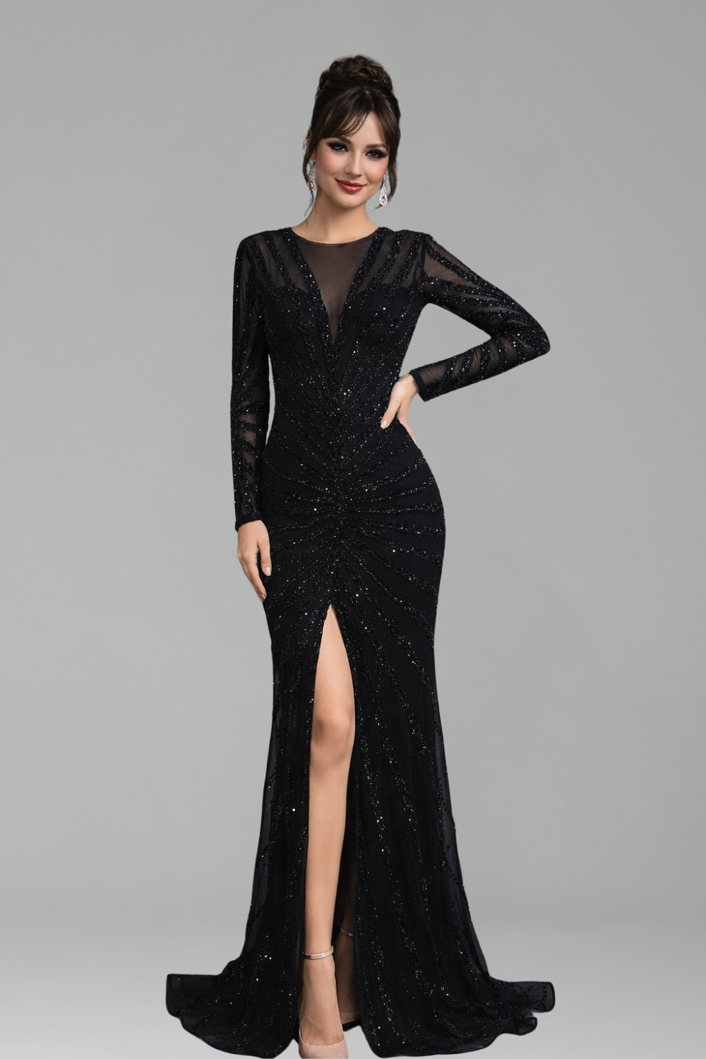 Beaded Split Mermaid Evening Dress - LAROSABRIDE