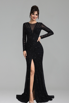 Beaded Split Mermaid Evening Dress - LAROSABRIDE