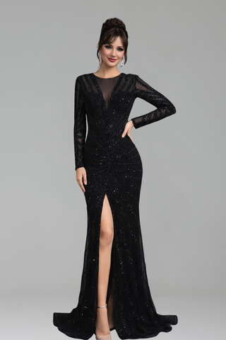 Beaded Split Mermaid Evening Dress - LAROSABRIDE