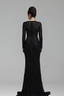 Beaded Split Mermaid Evening Dress - LAROSABRIDE