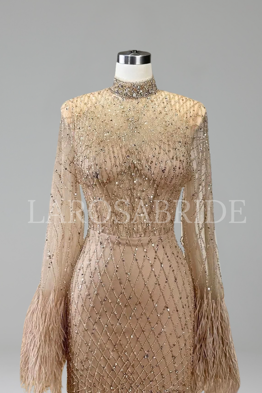Beaded Feather Mermaid Dress - LAROSABRIDE