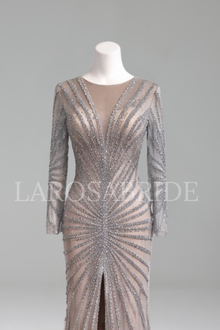 Beaded Split Mermaid Evening Dress - LAROSABRIDE