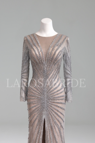 Beaded Split Mermaid Evening Dress - LAROSABRIDE