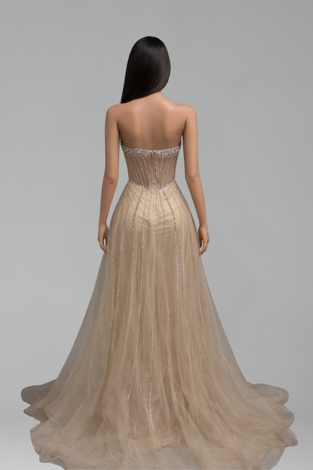 Strapless Beaded Tulle Evening Dress - LAROSABRIDE