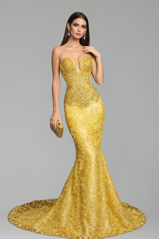 Strapless Beaded Mermaid Evening Gown - LAROSABRIDE