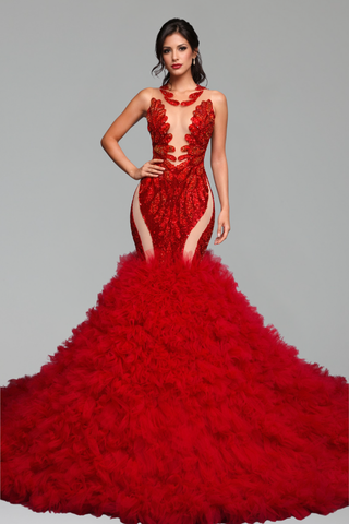 Deep V Sequin Mermaid Dress - LAROSABRIDE