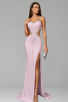 Embellished Cutout High Slit Gown - LAROSABRIDE