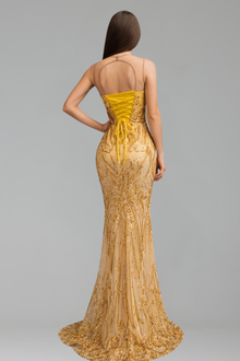 Sheer Embellished Appliqu� Mermaid Dress - LAROSABRIDE
