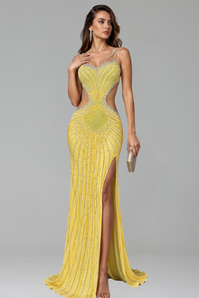 Embellished Cutout High Slit Gown - LAROSABRIDE