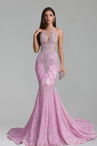 Illusion Lace Mermaid Prom Gown - LAROSABRIDE
