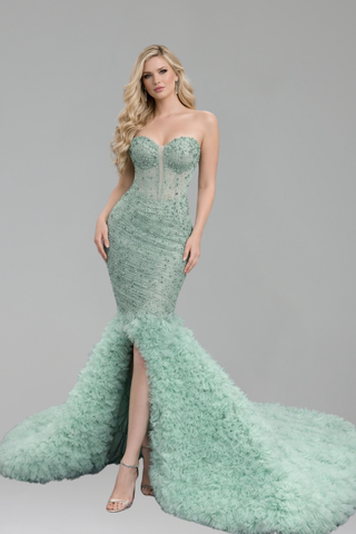 Strapless Beaded Mermaid Ruffle Gown - LAROSABRIDE