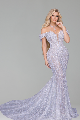 Off-Shoulder Crystal Illusion Mermaid Gown - LAROSABRIDE